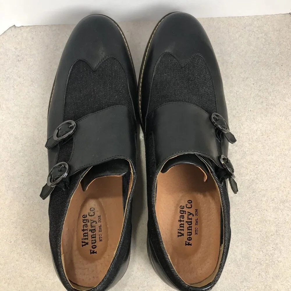 VINTAGE FOUNDRY CO Men's Morgan Monk Strap Shoes Black Size 10 Dress‎ Shoe